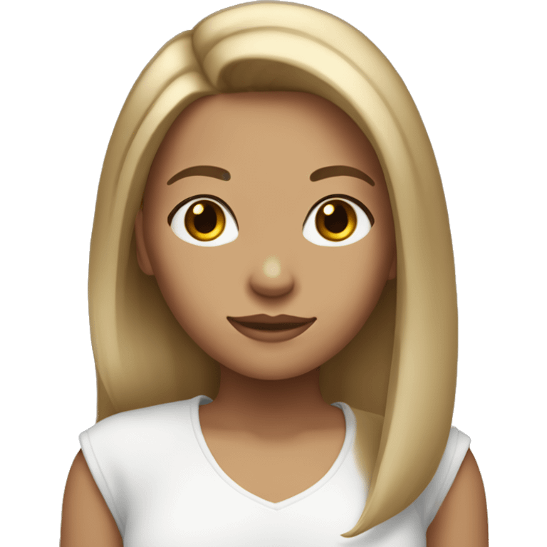 Dark blonde girl with blonde Highlights, Brown eyes and straight hair which is shoulder lengh  emoji