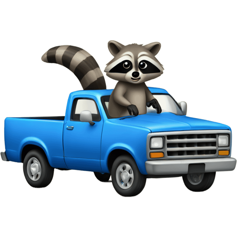 Raccoon steering blue pickup truck old school emoji