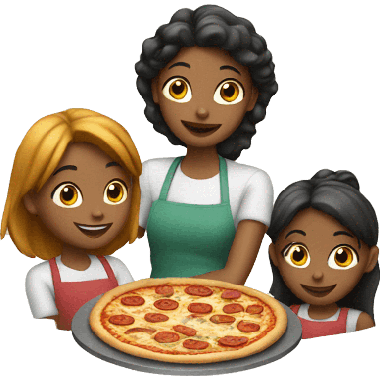 Three girls making pizza emoji