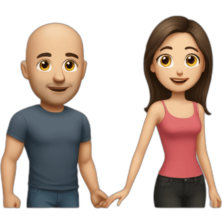 Bald man and his young brunette wife emoji