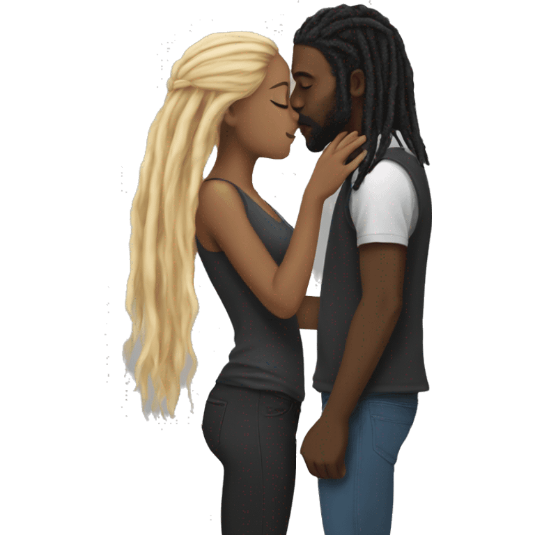 Black man with black dreads  kissing white girl with long brown and blonde hair  emoji