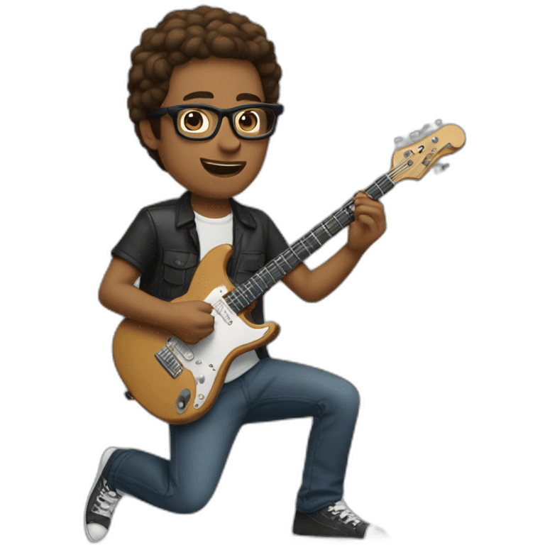 Brown man short hair Whith glasses plays electric guitar emoji