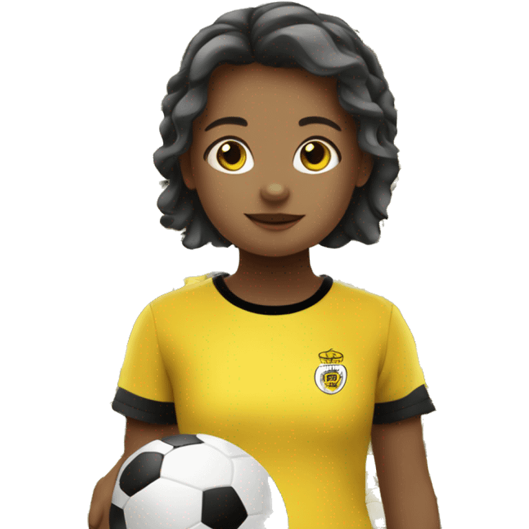 niña jugando al fútbol com camiseta de rayas amarillas y negras emoji