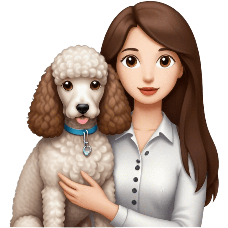 Long straight brown hair brown eyes beautiful women and white standard poodle you're holding emoji