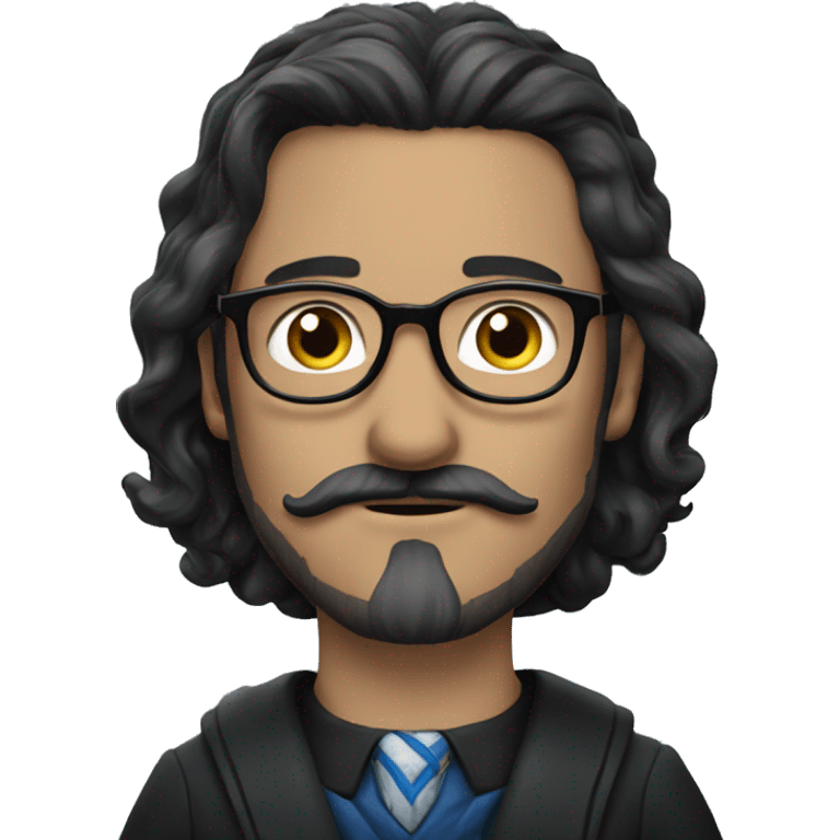 a white man with black, long and straight hair, a black mustache and glasses, ravenclaw emoji