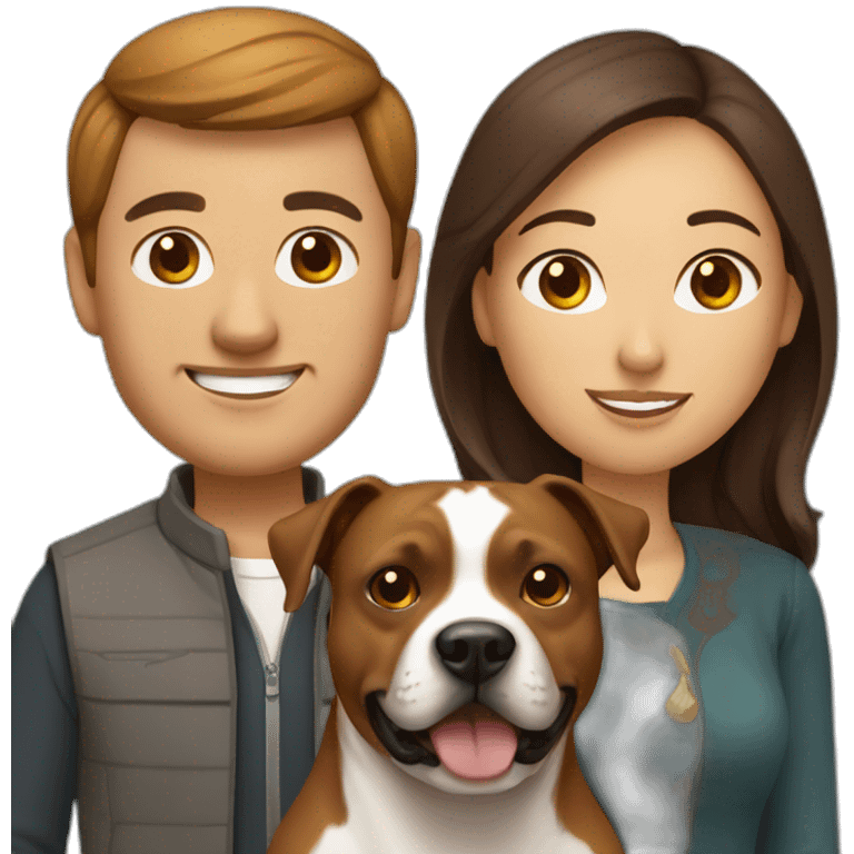 man and Chinese lady with brown Staffordshire terrier dog emoji