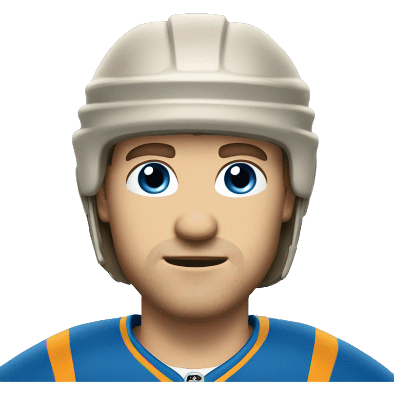 dark blond hair chin length man with long face, hair sticking up, blue eyes, wearing hockey helmet emoji