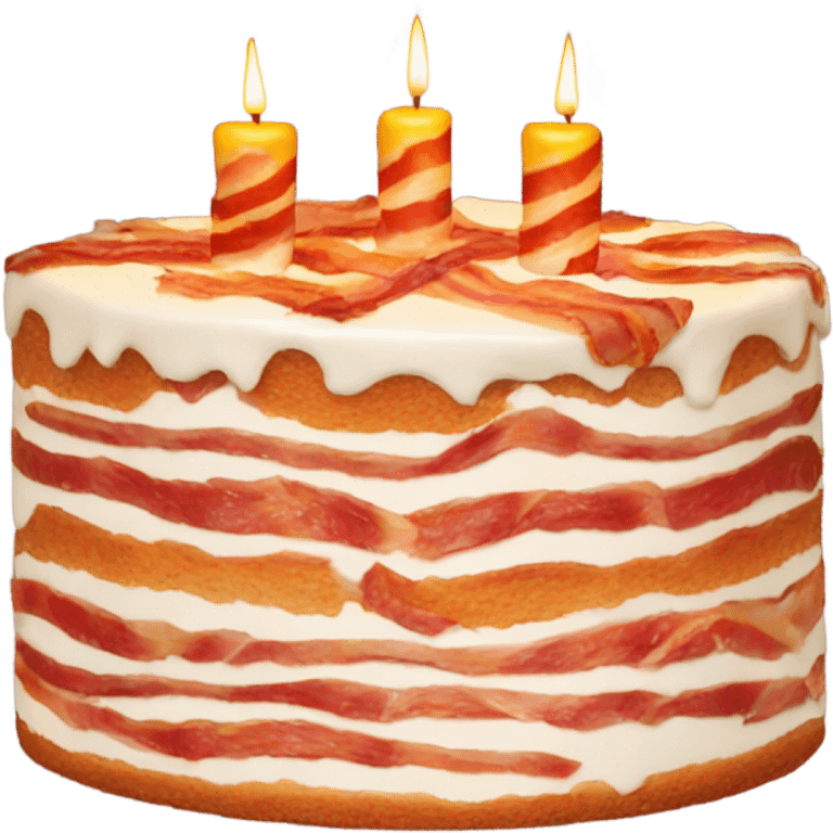 Bacon cake with candles emoji