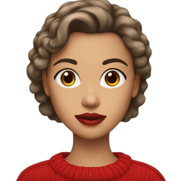 Brow-haired Girl with red lips and red sweater emoji