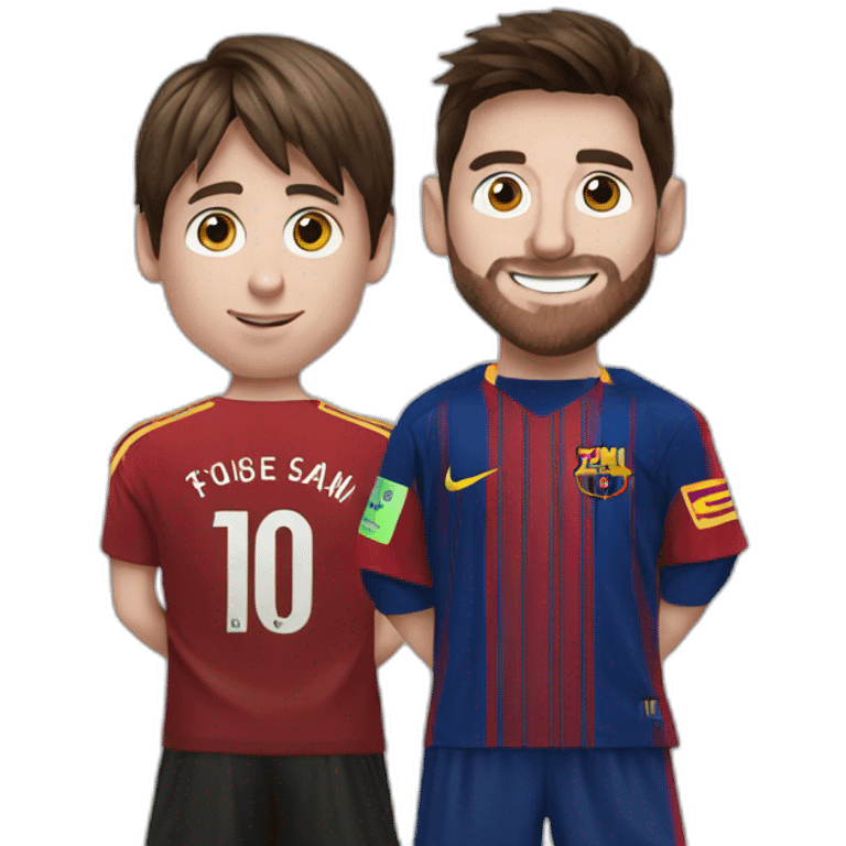 Current messi playing football with young messi emoji