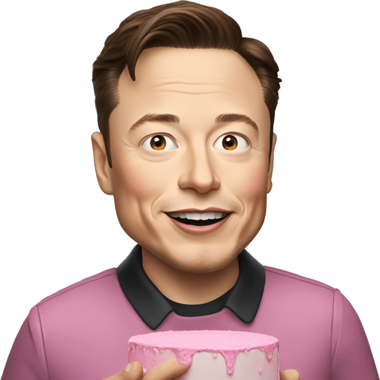 Elon Musk holding a pink cake emoji