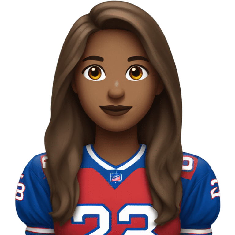 Girl with long brown hair wearing buffalo bills jersey emoji