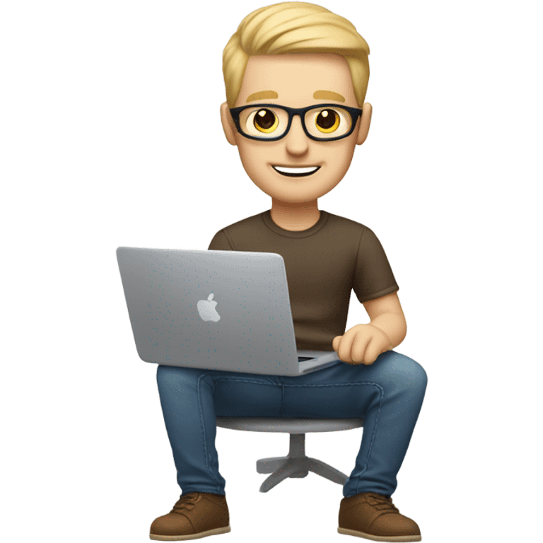 white-skinned male product designer sitting with macbook emoji