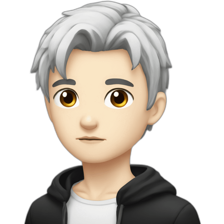 Anime white boy serious Dwarf with black hair and black clothes emoji