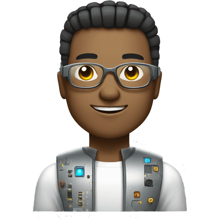 Cyborg with flat top haircut, rectangular glasses, circuits and smiling  emoji