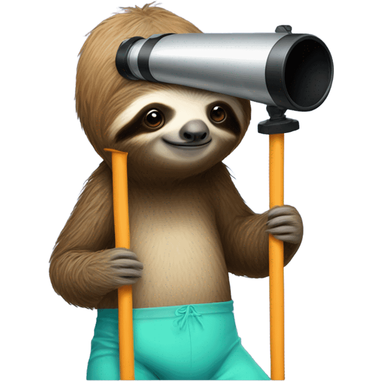 Sloth wearing bathing suit looking through telescope emoji