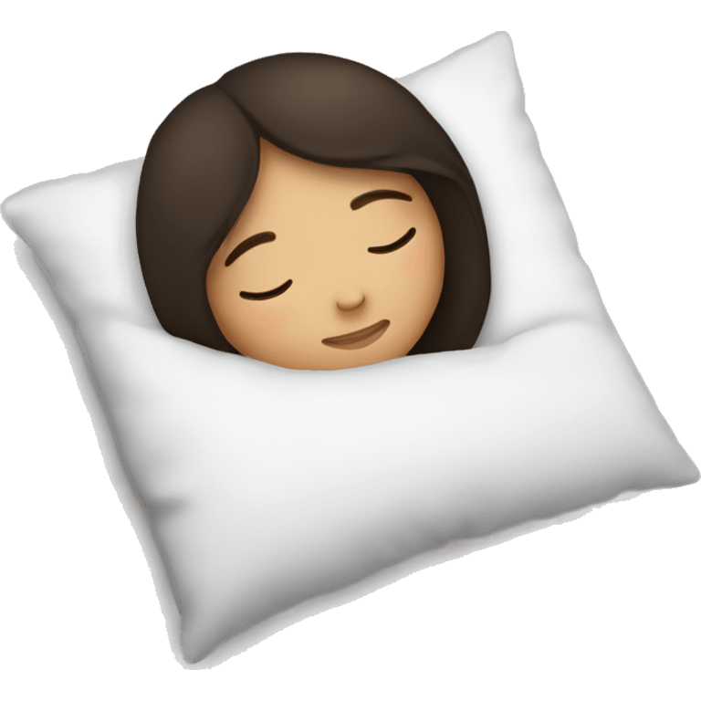 A brunette girl sleeps on a pillow emoji