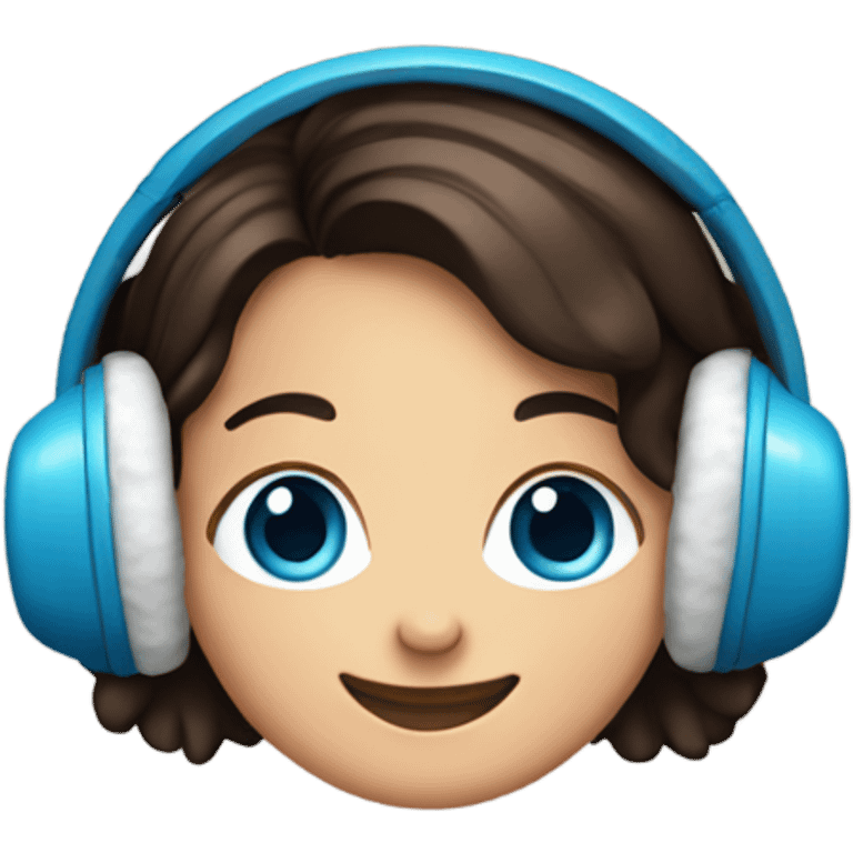 smiling girl with earmuffs with bright blue eyes and dark brown hair emoji