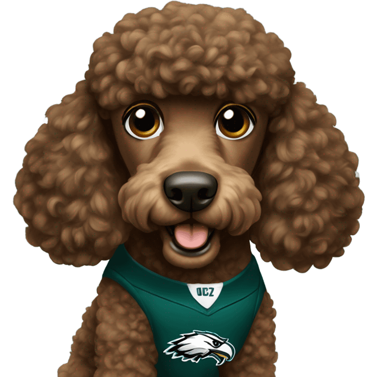 Brown Poodle wearing an eagles jersey emoji