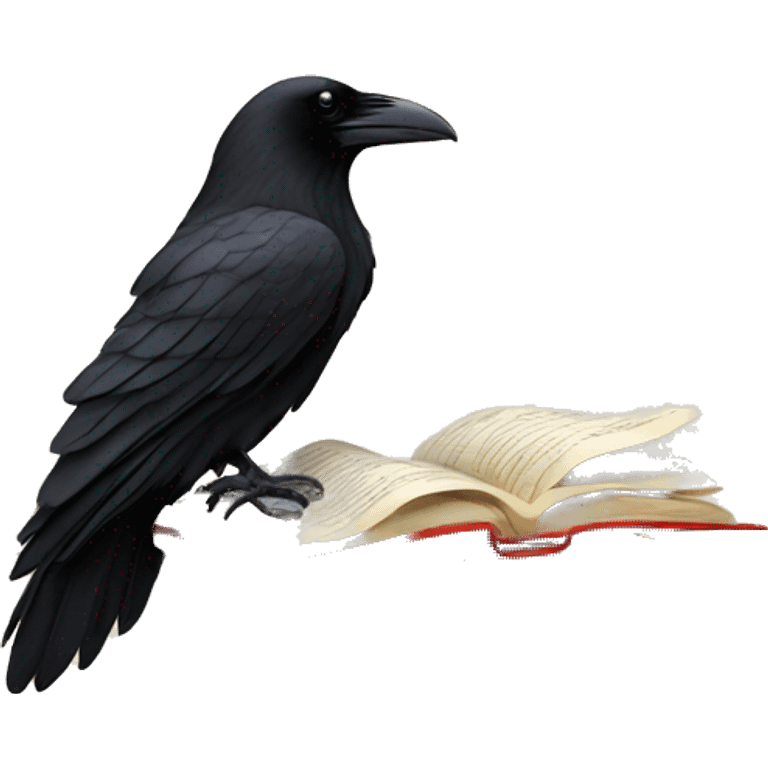 A raven perched on an open book emoji