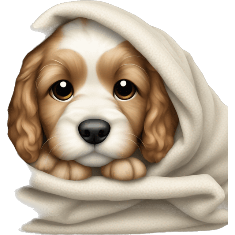 cute cockapoo puppy sleep in blanket emoji