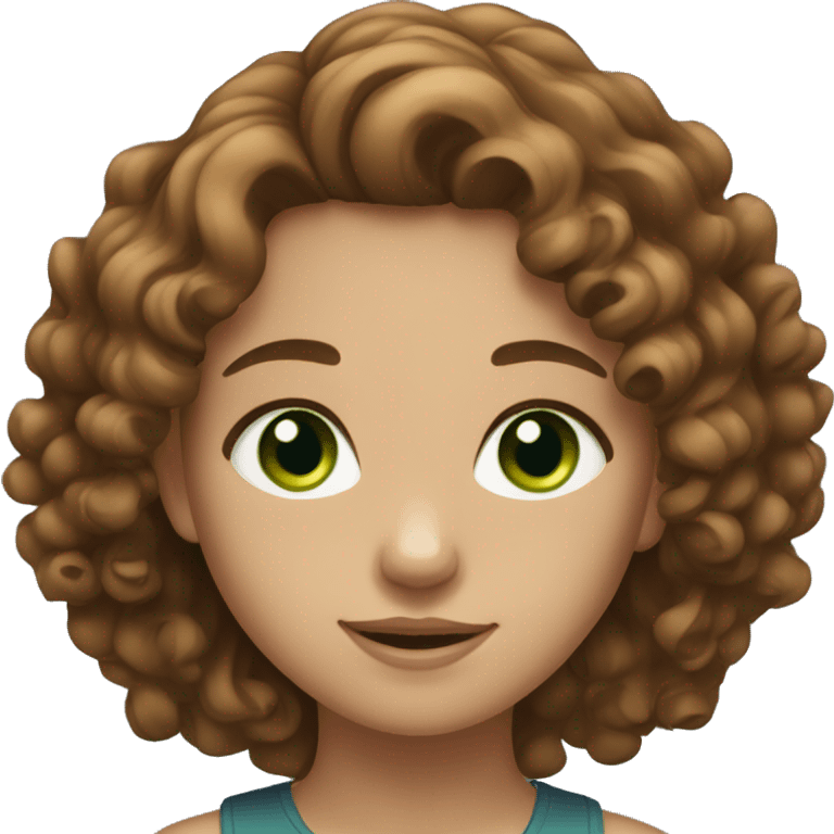 Girl with curly brown hair and blue and green eyes emoji