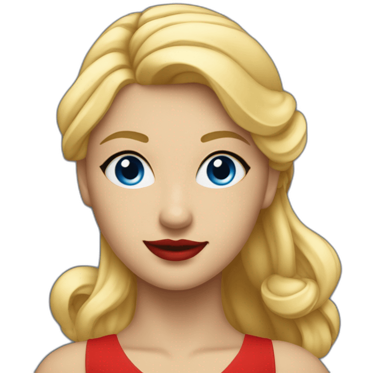 Une danseuse blonde aux yeux bleus en tenue rouge emoji