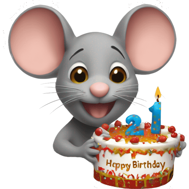 Mouse holding happy birthday soso sign  emoji