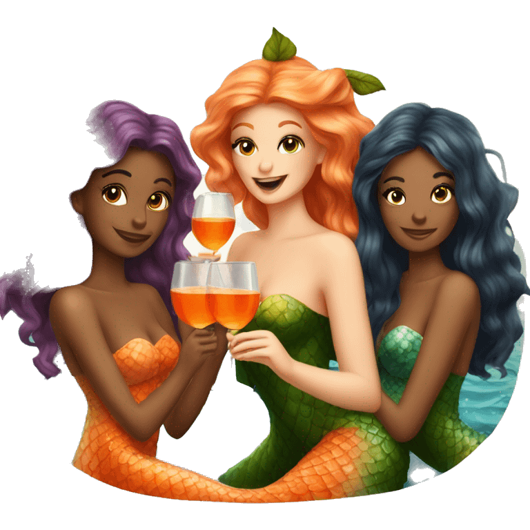 Three beautiful mermaids drinking aperol  emoji