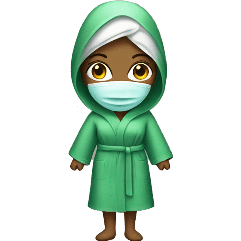 Girl wearing green spa mask and bath robe  emoji