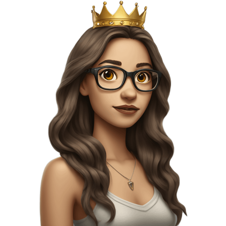 Hyperrealistic girl with long brown hair wearing a crown and glasses tattoos  emoji