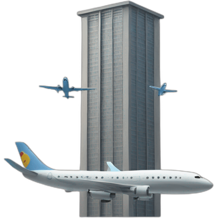 Two tower with a plane emoji