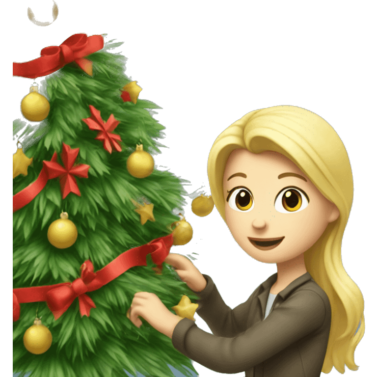 Blond Girl decorating Christmas tree emoji