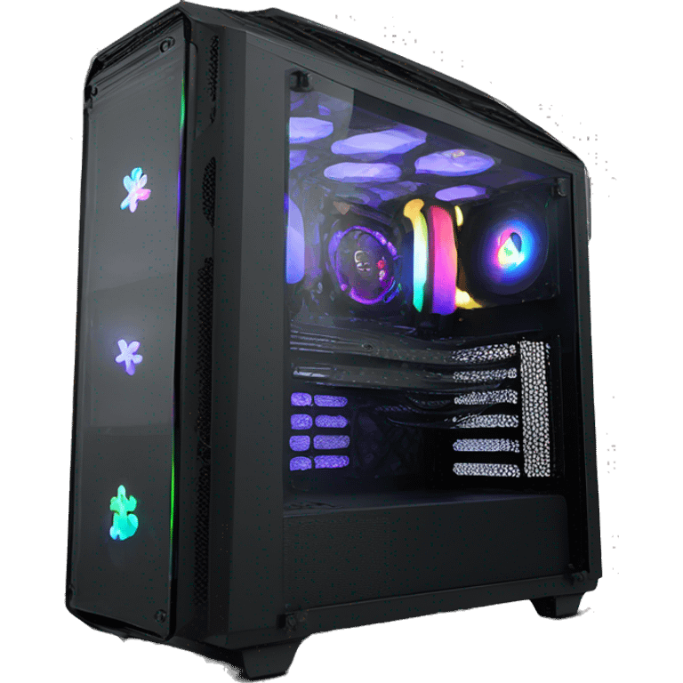 Black gaming PC RGB mid-tower case with glass side panel emoji