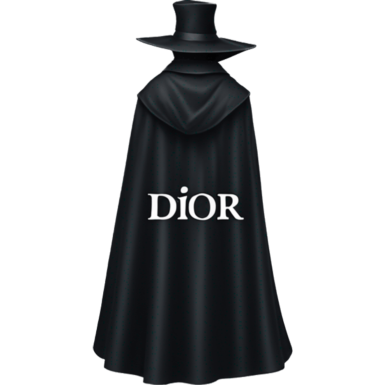 back profile of black magician, cape that says Dior, text Dior on the cape emoji