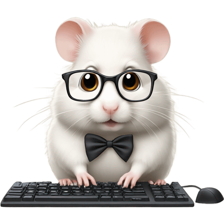 Hamster with glasses with bow typing on computer  emoji