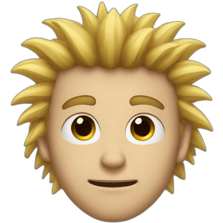 He has black eyes His eyes are close to each other His hair is a bit spiky emoji