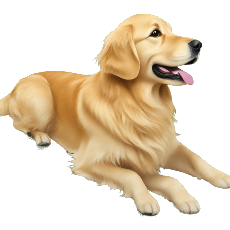 Golden retriever on back in grass looking backwards emoji