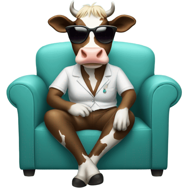 Female Cow with sunglasses sitting on the couch smoking emoji