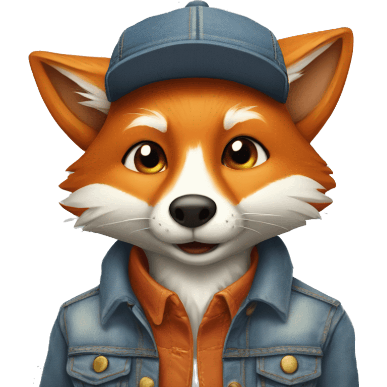 cartoon fox with mouse and denim jacket and hat and glass emoji