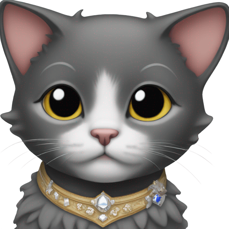 Black females kitty with very small white patch on the front of her neck with a royal theme  emoji