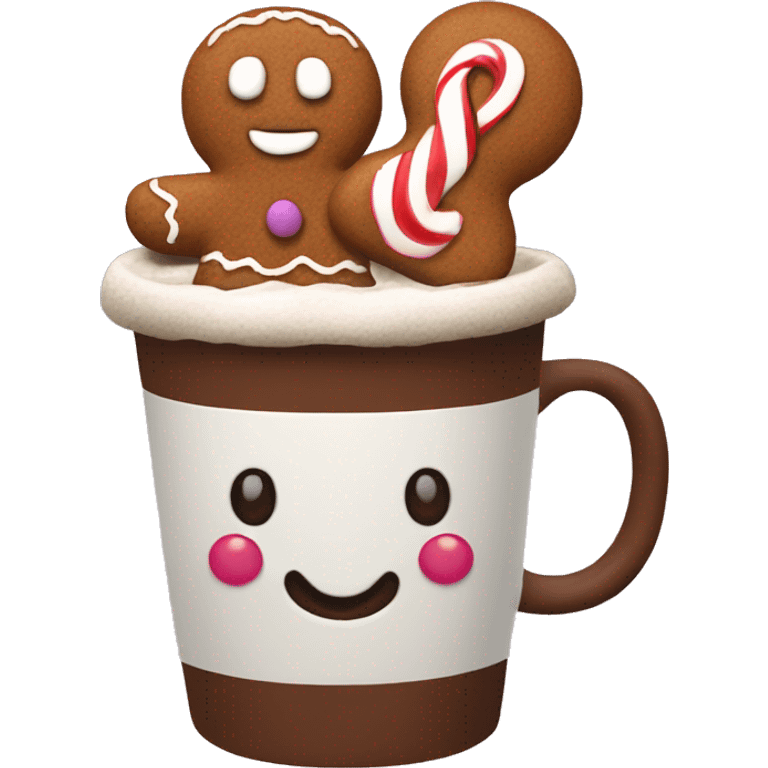 cocoa in holiday cup  with a gingerbread emoji