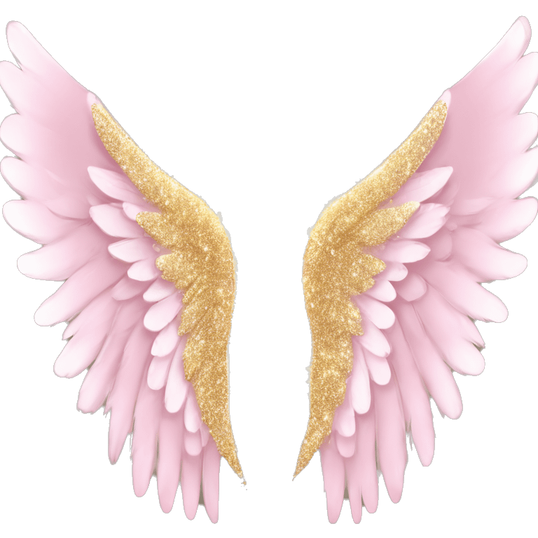 A set of angel wings, light pink with glittering gold around the edges, very full glam and beautiful emoji