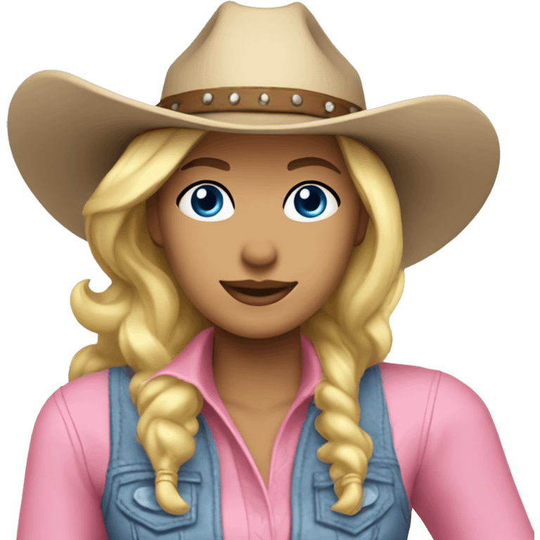 Blonde cowgirl, waist up, blue eyes, pink outfit  emoji