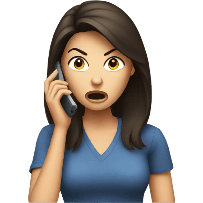 Brunette angry Woman talking on cell phone emoji