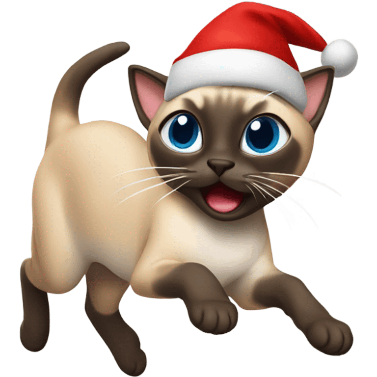 Running Siamese cat wearing a Santa hat  emoji