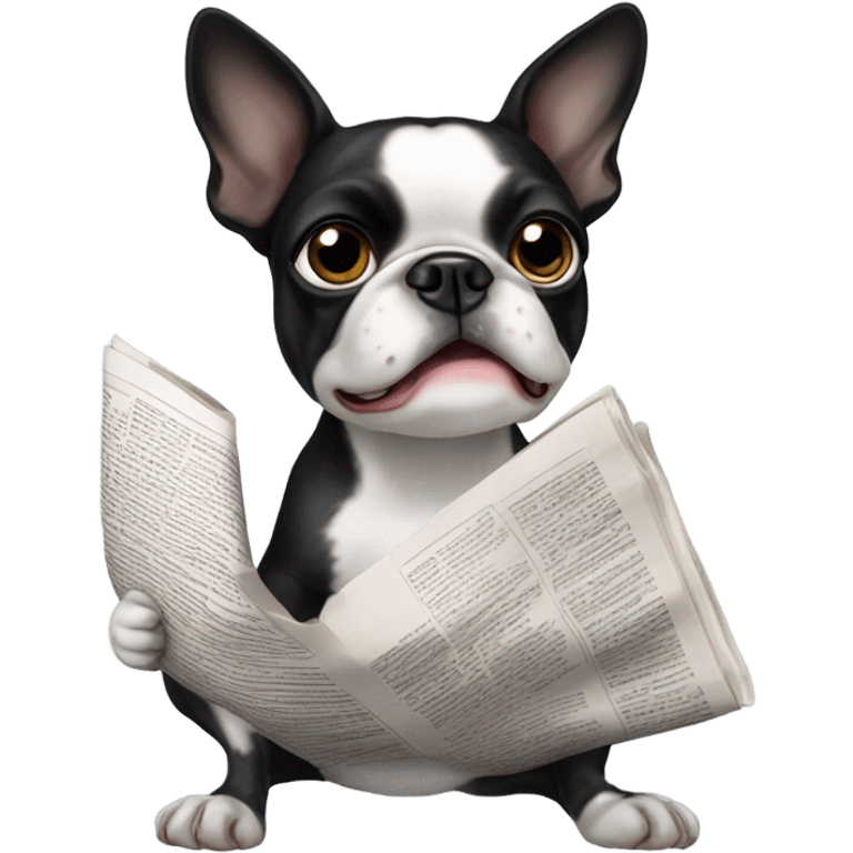 black and white boston terrier with a newspaper emoji