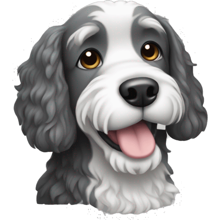 Black, gray, and white doodle dog emoji