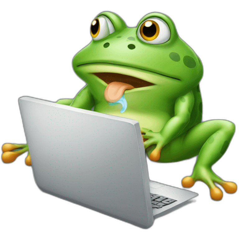 Mad tired frog is working on computer emoji