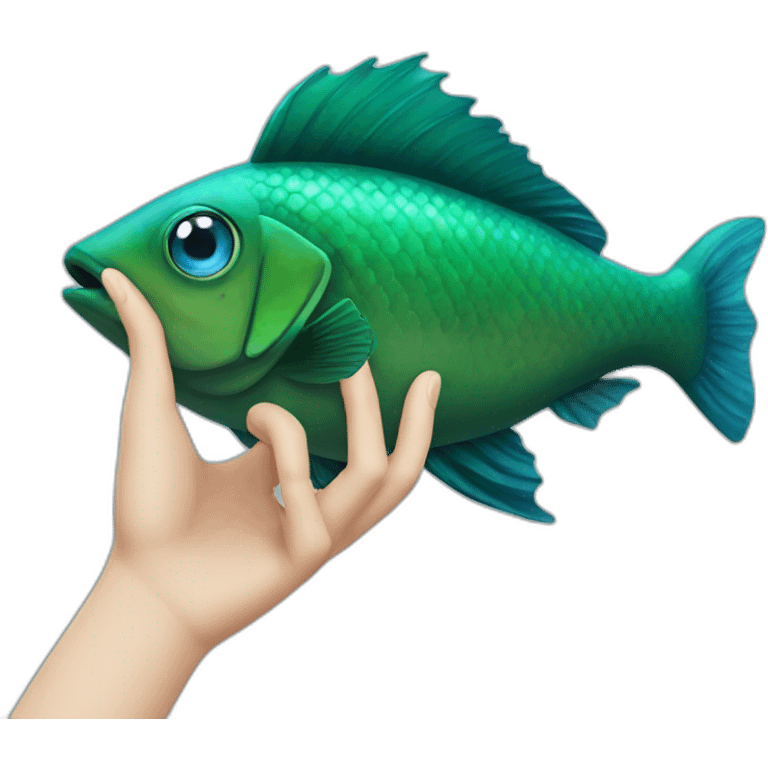 dark green fish with blue eyes with human hand emoji